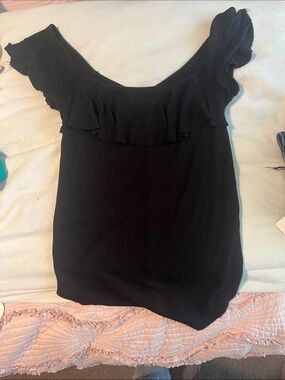 Free People Black Ruffle Off-Shoulder Tunic